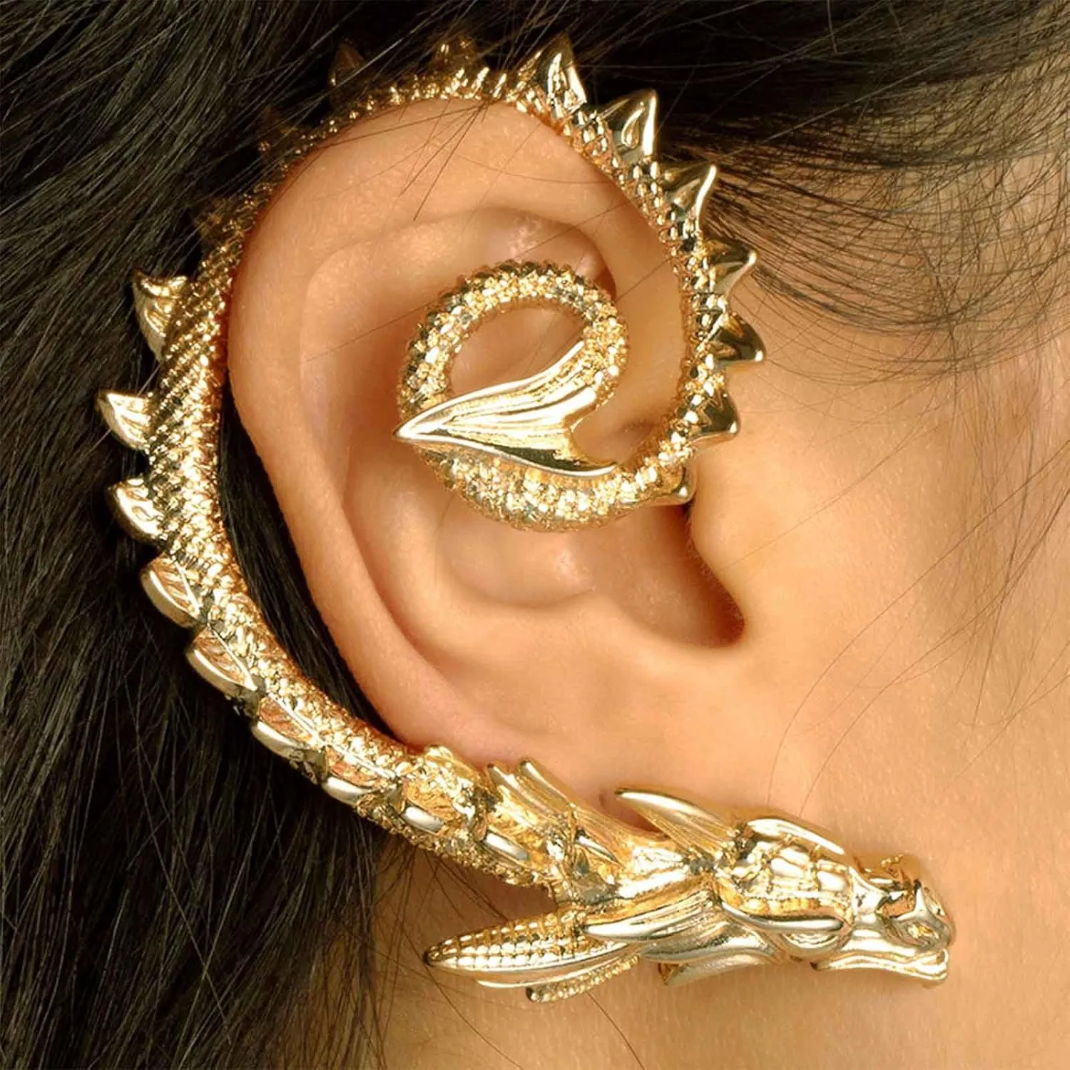 Vintage Dragon Ear Cuff Wrap Earrings Flying Dragon Ear Climber Earrings Ancient Dragon Cartilage Ear Clip Earrings Gold Dragon Wrap Around Earrings Jewelry for Women (Gold)