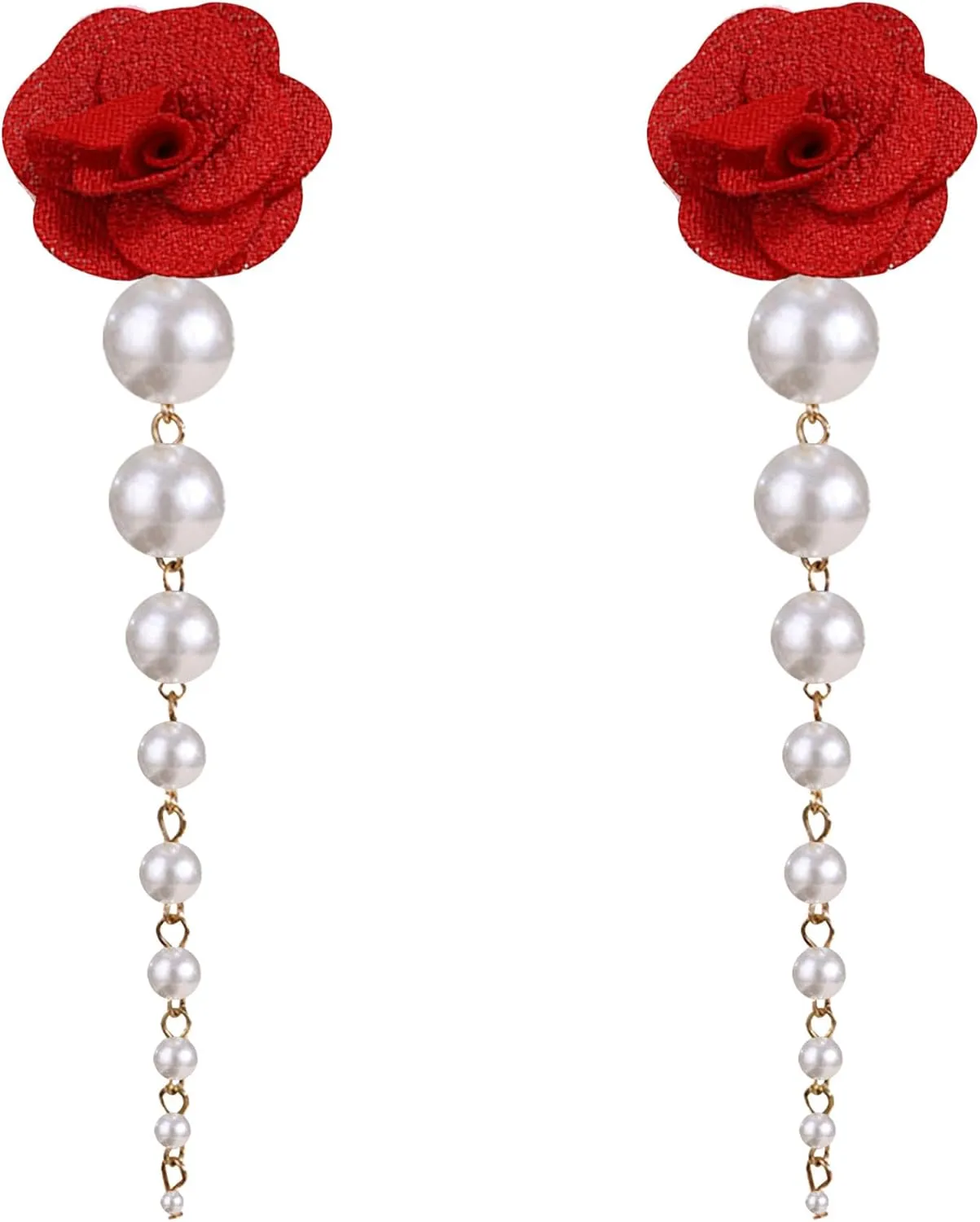 Vintage Flower Pearl Tassel Stud Earrings for Women Statement Big Pearl Floral Dangling Earrings Party Jewelry