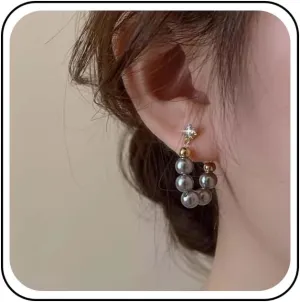 Vintage Grey Pearl Hoop Earrings Grey Pearl Dangle Earrings Tiny Cz Stud Earrings Personlized Grey Pearl Huggie Hoop Earrings Jewelry for Women
