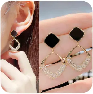 Vintage Onyx Square Stud Earrings Gold Crystal Hoop Dangle Earrings Cz Paved Halo Square Earrings Geometric Cz Square Dangle Earrings Jewelry for Women