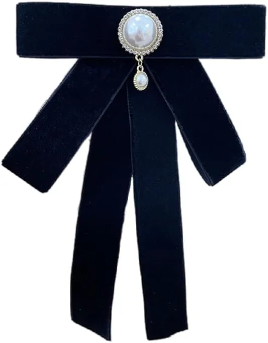 Vintage Pearl Ribbon Bow Brooch Pin for Women Girls Fashion Velvet Big Bowknot Pre-tied Collar Clip Brooches Lapel Pins Preppy Style Scarf Suit Dress Accessories Holiday Homecoming Prom Jewelry Gift