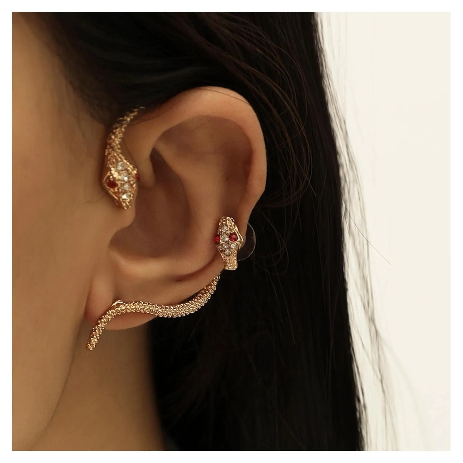 Vintage Punk Snake Ear Cuff Wrap Earrings Snake Ear Clip Wrap Around Earring Crystal Snake Cuff Earrings Rhinestone Snake Climber Earrings for Women