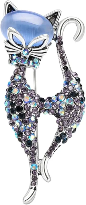 Vintage Rhinestone Bow Knot Cat Brooch Pin for Women Girls Fashion Cute Bow Crystals Animal Kitten Brooches Lapel Pins Dress Accessories Holiday Birthday Party Dainty Jewelry Unisex Gift Souvenir