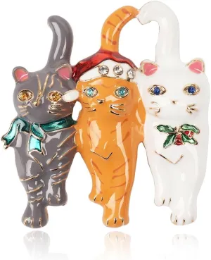 Vintage Rhinestone Cat Brooch Pin for Women Girls Unisex Fashion Cute Crystals Xmas Gray Yellow White Animal Kitten Brooches Lapel Pins Dress Accessories Christmas Jewelry