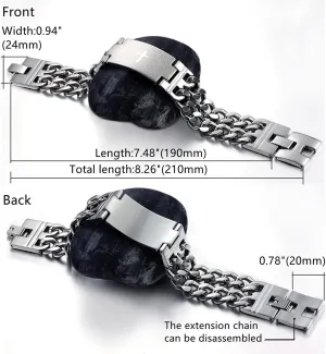 Vintage Stainless Steel Cross English Bible Lords Prayer Link Wrist Bracelet For Men,Gold/Black/Silver