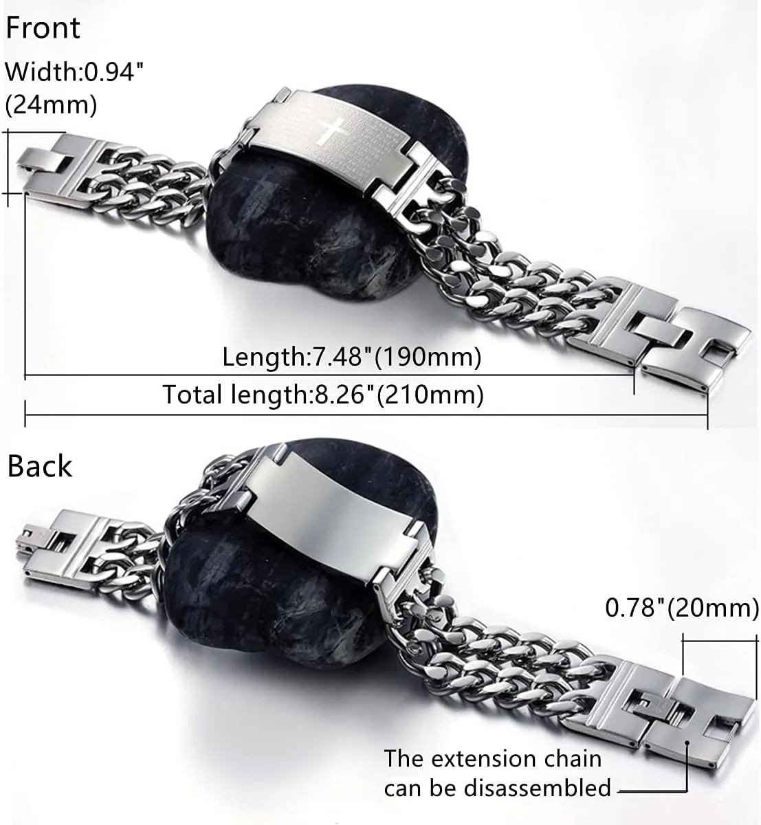 Vintage Stainless Steel Cross English Bible Lords Prayer Link Wrist Bracelet For Men,Gold/Black/Silver