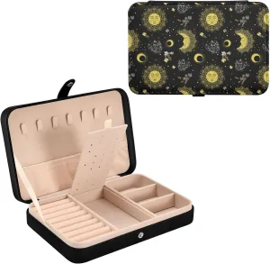 Vintage Sun Moon Jewelry Box for Women Girls, PU Leather Jewelry Travel Organizer, Portable Small Jewelry Case, Personalized Jewelry Storage Holder for Ring Earrings Necklace Bracelet boxes