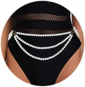Vinzar Boho Pearl Waist Chain Belt Flower Waist Belly Chain Pearl Jewelry Waist Chain Beach Bikini Body Waist Chain for Women