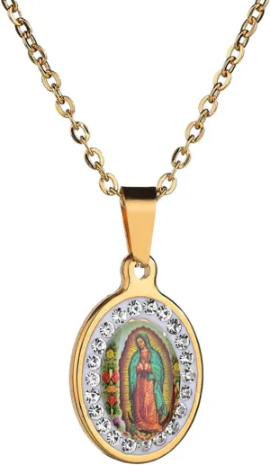 Virgin Mary Jewelry Religious Gifts for Women, Guadalupe Necklace, Gold Plated Necklace Inlaid Zircon Pendant Silver Plated Virgin Mary Necklace