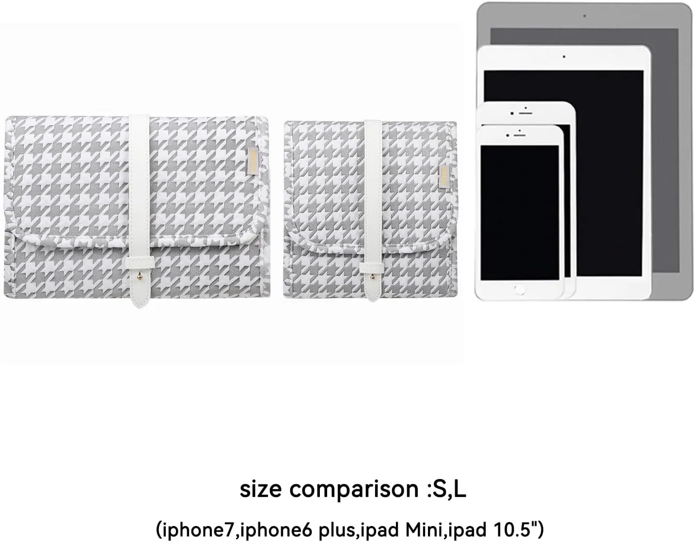 Voova Travel Jewelry Holder Organizer Case, Small Jewelry Storage Bag for Women Girls, Foldable Traveling Jewellery Pouch Roll for Necklaces Rings Earrings Bracelets, Mini, Grey White