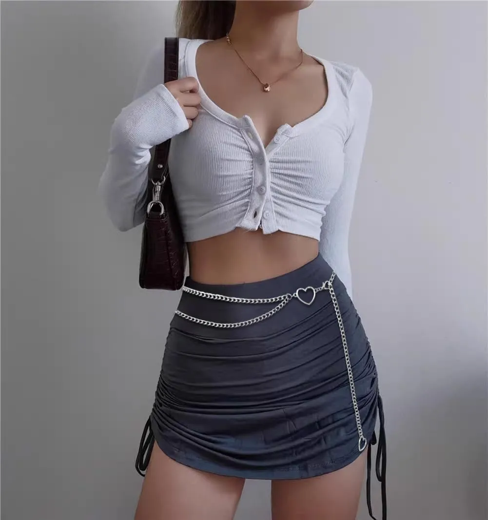 Waist Chain Belt for Women Fashion Multilayer Chain Belt Y2K Style Heart Waist Body Jewelry for Dress