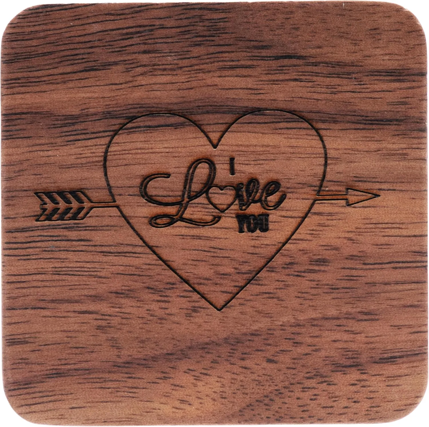 Walnut Wood Engagement Ring Box Jewelry Storage Box for Proposal Birthday (Beige Inner-Heart Arrow Love)