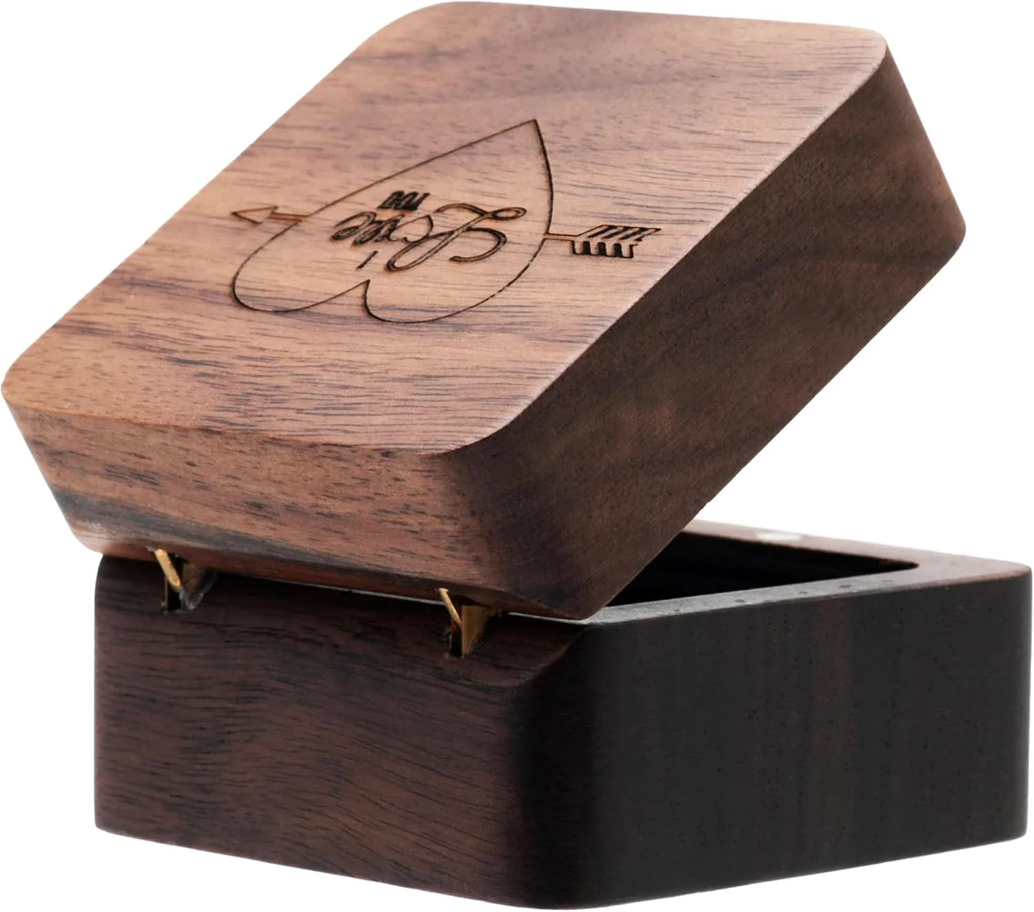Walnut Wood Engagement Ring Box Jewelry Storage Box for Proposal Birthday (Beige Inner-Heart Arrow Love)