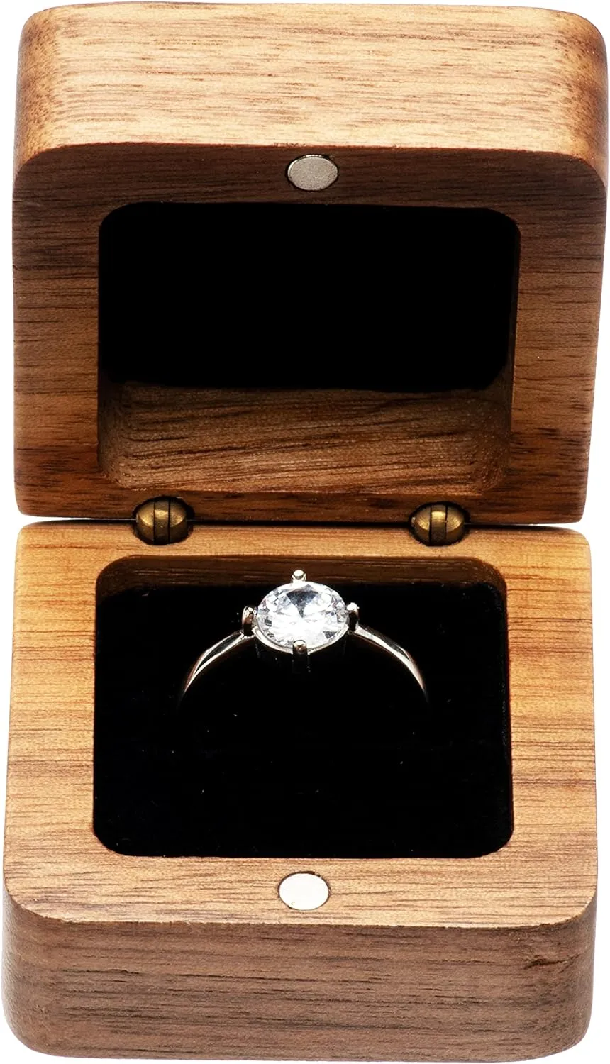 Walnut Wood Engagement Ring Box Jewelry Storage Box for Proposal Birthday (Black Inner)