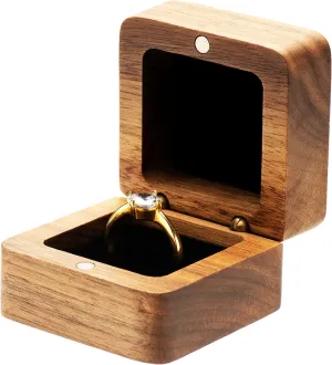 Walnut Wood Engagement Ring Box Jewelry Storage Box for Proposal Birthday (Black Inner)