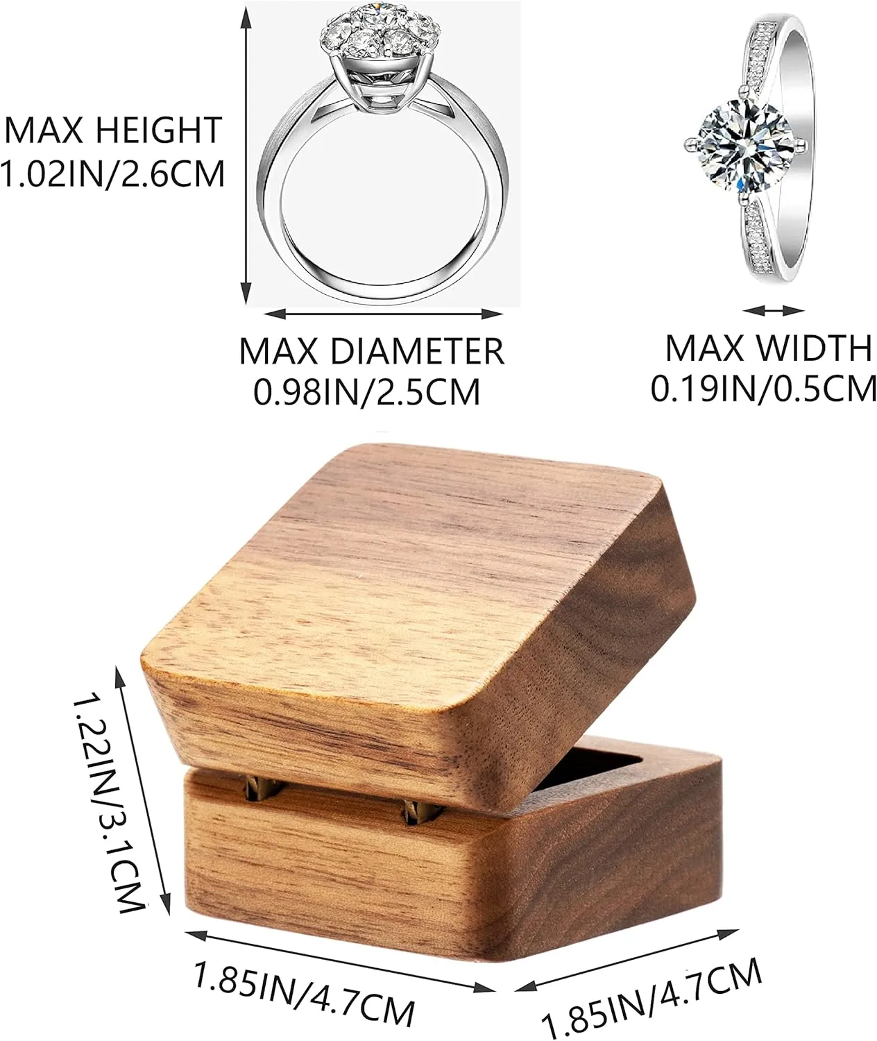 Walnut Wood Engagement Ring Box Jewelry Storage Box for Proposal Birthday (Black Inner)