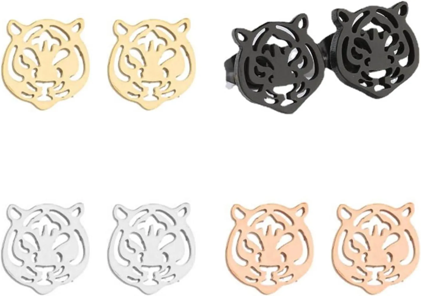 WCRAZYE Stainless Steel Animal Stud Earrings for Women Simple Tiger Head Stud Earrings Punk Hollow Animal Cartilage Pierced Hypoallergenic Studs Earring Fashion Jewelry Gifts