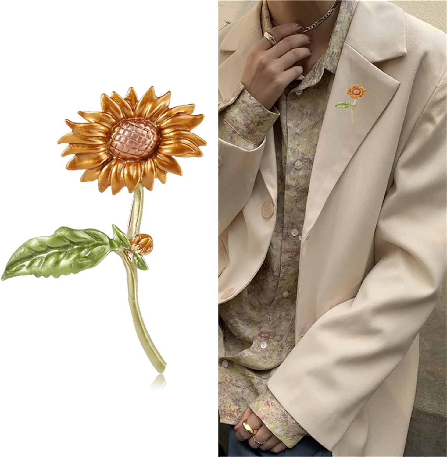 WCRAZYE Sunflower Flower Brooch Pin for Women Girls Elegant Enamel Crystal Rhinestone Yellow Flower Plant Brooch Pin, Charm Sun Flower Coat Brooch for Mom Christmas Valentine's Day Jewelry Gifts