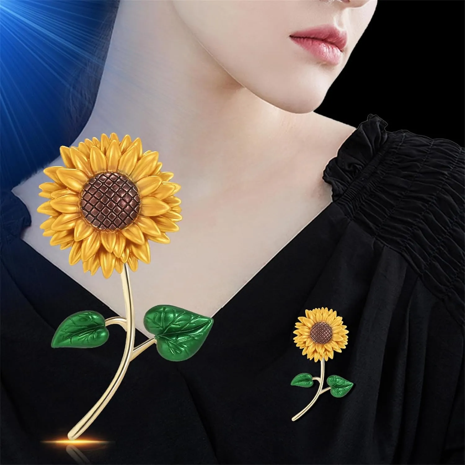 WCRAZYE Sunflower Flower Brooch Pin for Women Girls Elegant Enamel Crystal Rhinestone Yellow Flower Plant Brooch Pin, Charm Sun Flower Coat Brooch for Mom Christmas Valentine's Day Jewelry Gifts