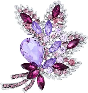 Wedding Bridal Big Crystal Rhinestone Bouquet Brooch Pin for Women (purple leaf bouquet)