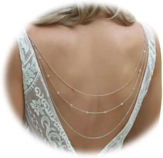 Wedding Multi-layered Rhinestone Back Chain Necklace Layered Bridal Crystal Back Chain Jewelry Festival Rave Rhinestone Backdrop Jewelry Dress Shoulder Body Chain Jewelry for Women