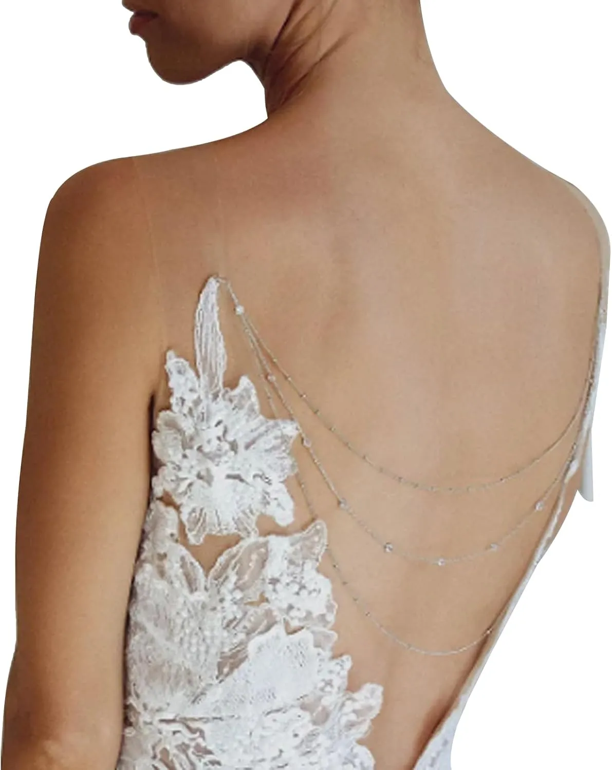 Wedding Multi-layered Rhinestone Back Chain Necklace Layered Bridal Crystal Back Chain Jewelry Festival Rave Rhinestone Backdrop Jewelry Dress Shoulder Body Chain Jewelry for Women