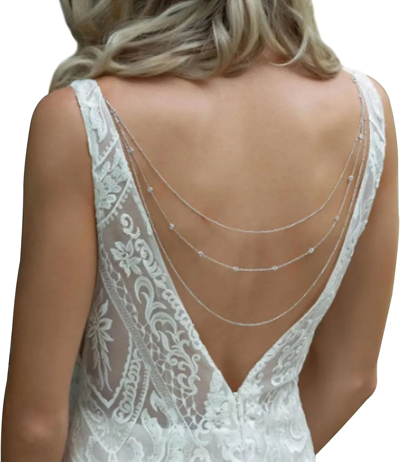 Wedding Multi-layered Rhinestone Back Chain Necklace Layered Bridal Crystal Back Chain Jewelry Festival Rave Rhinestone Backdrop Jewelry Dress Shoulder Body Chain Jewelry for Women