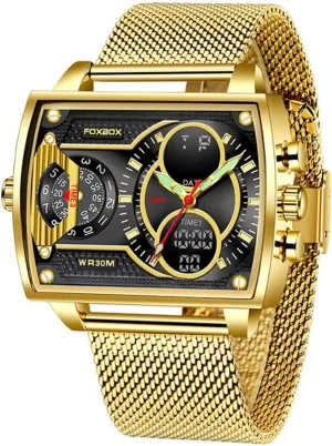 Weicam Luxury Men Boy Square Dial Digital Watch Luminous Waterproof Analog Quartz Wrist Watch Dual Display Business Watch