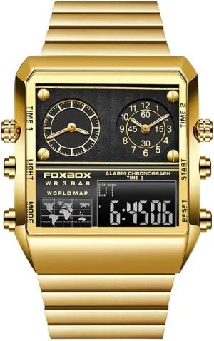 Weicam Men Luxury Luminous Waterproof Square Dial Digital Watch Analog Quartz Wristwatches Dual Display