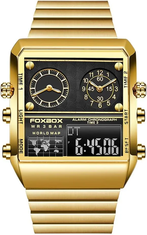 Weicam Men Luxury Luminous Waterproof Square Dial Digital Watch Analog Quartz Wristwatches Dual Display