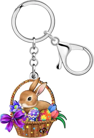 WEVENI Easter Basket Eggs Bunny Keychain Rabbit Keychains Bunny Gifts for Kids Women Girls Purse Accessories Backpack Charms
