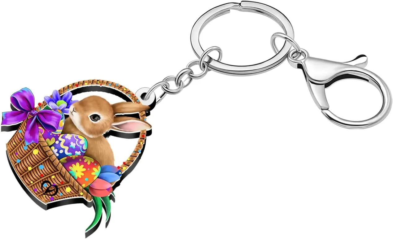 WEVENI Easter Basket Eggs Bunny Keychain Rabbit Keychains Bunny Gifts for Kids Women Girls Purse Accessories Backpack Charms