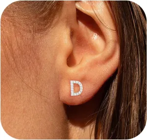 WFYOU Gold Earrings for Women 925 Sterling Silver Cubic Zirconia Initial Letter Stud Earrings for Women Trendy 14k Gold Plated Dainty Cute Diamond Hypoallergenic Earrings Jewelry Gifts for Women