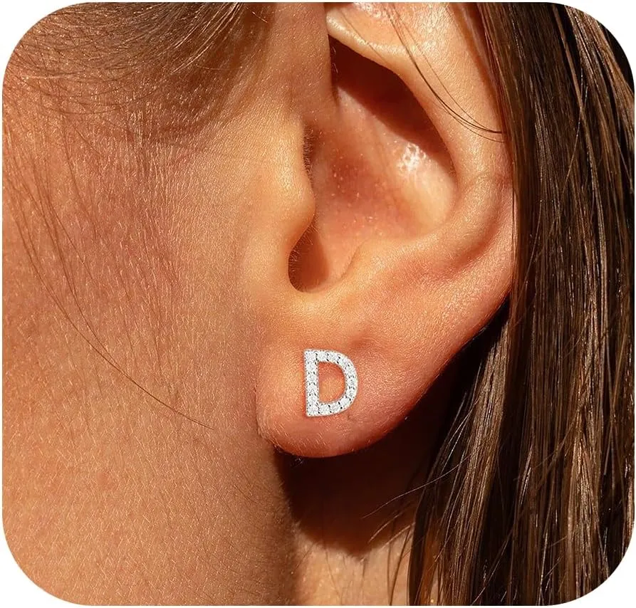 WFYOU Gold Earrings for Women 925 Sterling Silver Cubic Zirconia Initial Letter Stud Earrings for Women Trendy 14k Gold Plated Dainty Cute Diamond Hypoallergenic Earrings Jewelry Gifts for Women