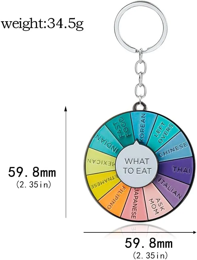 What To Eat Wheel Spinning Keychain - Cute Mood Key Chains - Aesthetic Gift for Kids Teens Women Men