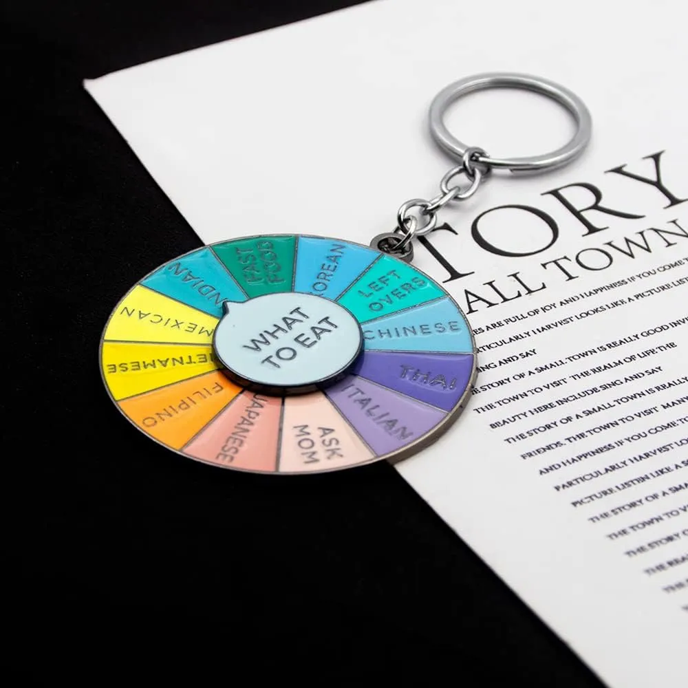 What To Eat Wheel Spinning Keychain - Cute Mood Key Chains - Aesthetic Gift for Kids Teens Women Men