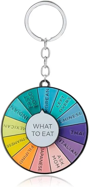 What To Eat Wheel Spinning Keychain - Cute Mood Key Chains - Aesthetic Gift for Kids Teens Women Men