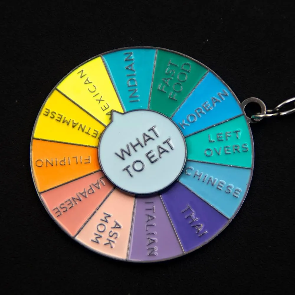 What To Eat Wheel Spinning Keychain - Cute Mood Key Chains - Aesthetic Gift for Kids Teens Women Men