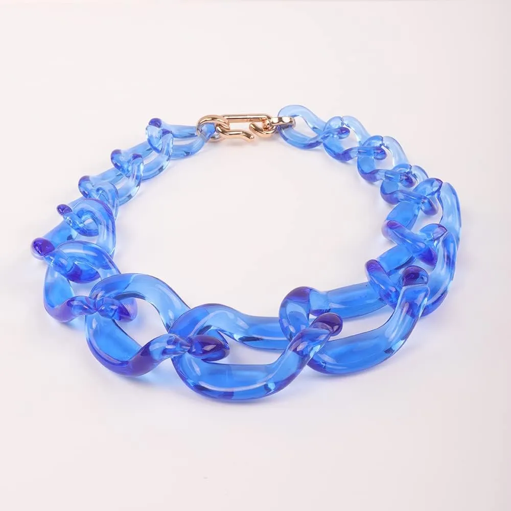 Wiwpar Acrylic Choker Necklace Statement Chunky Fashion Acrylic Necklace Colorful for Women (Blue)