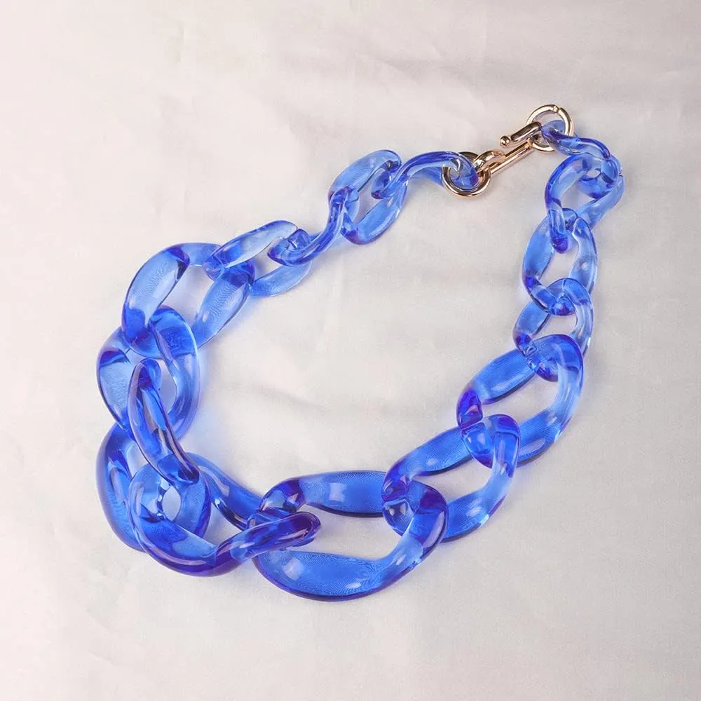 Wiwpar Acrylic Choker Necklace Statement Chunky Fashion Acrylic Necklace Colorful for Women (Blue)