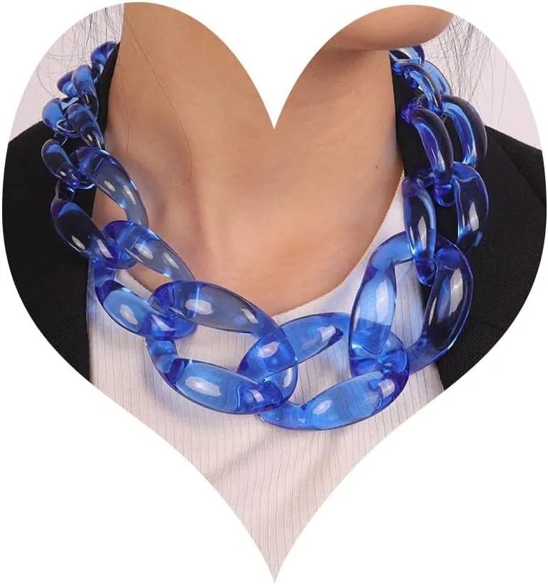 Wiwpar Acrylic Choker Necklace Statement Chunky Fashion Acrylic Necklace Colorful for Women (Blue)