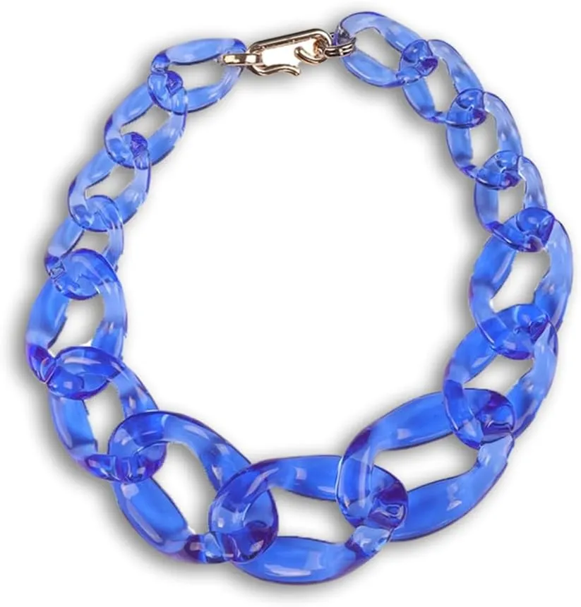 Wiwpar Acrylic Choker Necklace Statement Chunky Fashion Acrylic Necklace Colorful for Women (Blue)