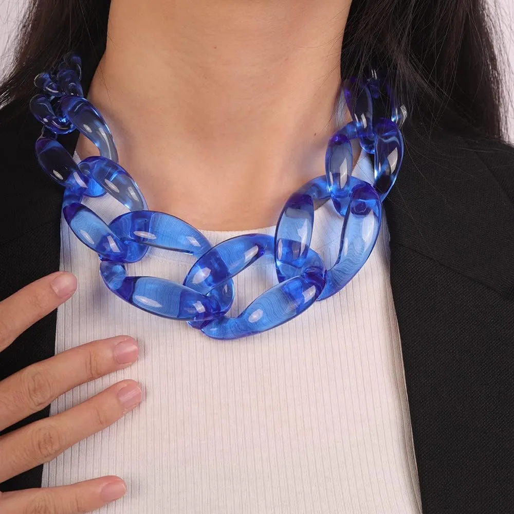 Wiwpar Acrylic Choker Necklace Statement Chunky Fashion Acrylic Necklace Colorful for Women (Blue)