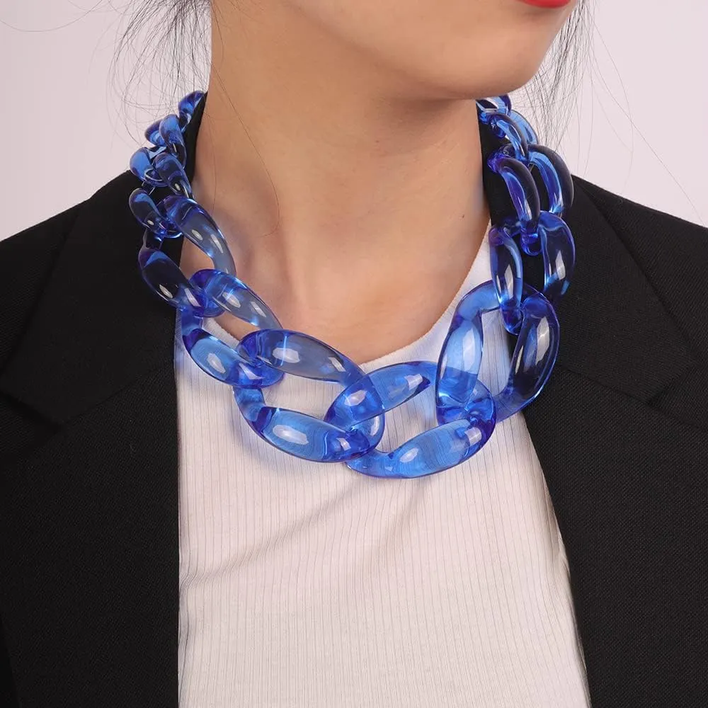 Wiwpar Acrylic Choker Necklace Statement Chunky Fashion Acrylic Necklace Colorful for Women (Blue)
