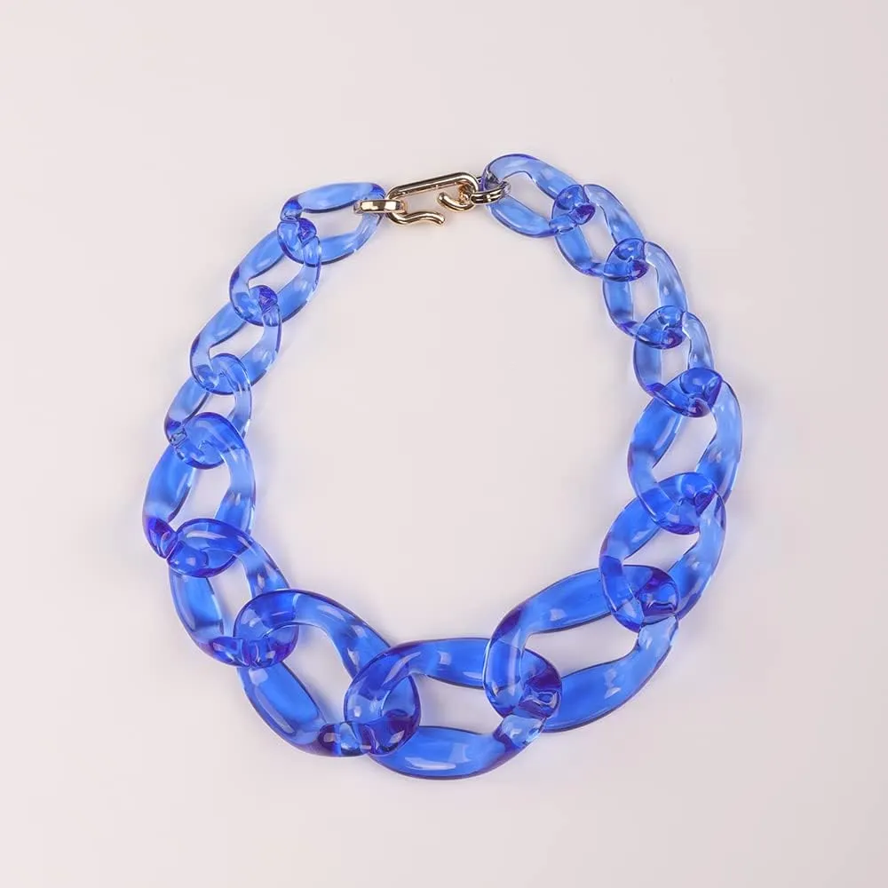 Wiwpar Acrylic Choker Necklace Statement Chunky Fashion Acrylic Necklace Colorful for Women (Blue)