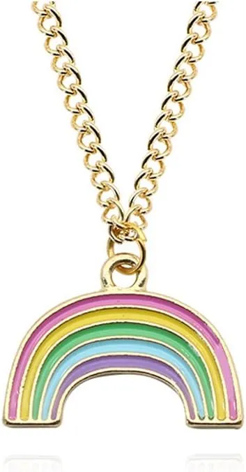 WLL Gold Enamel Colorful Rainbow Pendant Necklace Women Gifts