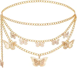 Women Body Chains Retro Multi-Layer Butterfly Waist Chain Trend Hollowed out Pendant Decorative