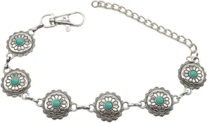 Women Western Fashion Bling Anklet Boot Bracelet Silver Metal Shoe Turquoise Blue Bead Flower Charm