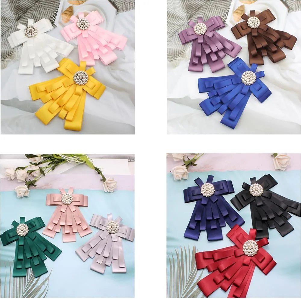 Women's and girl's Big bowknot ribbon Brooch Rhinestone Big Bow Tie clips for Shirts Bank hotel stewardess student professional collar insignia