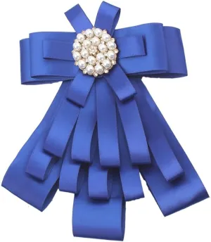 Women's and girl's Big bowknot ribbon Brooch Rhinestone Big Bow Tie clips for Shirts Bank hotel stewardess student professional collar insignia